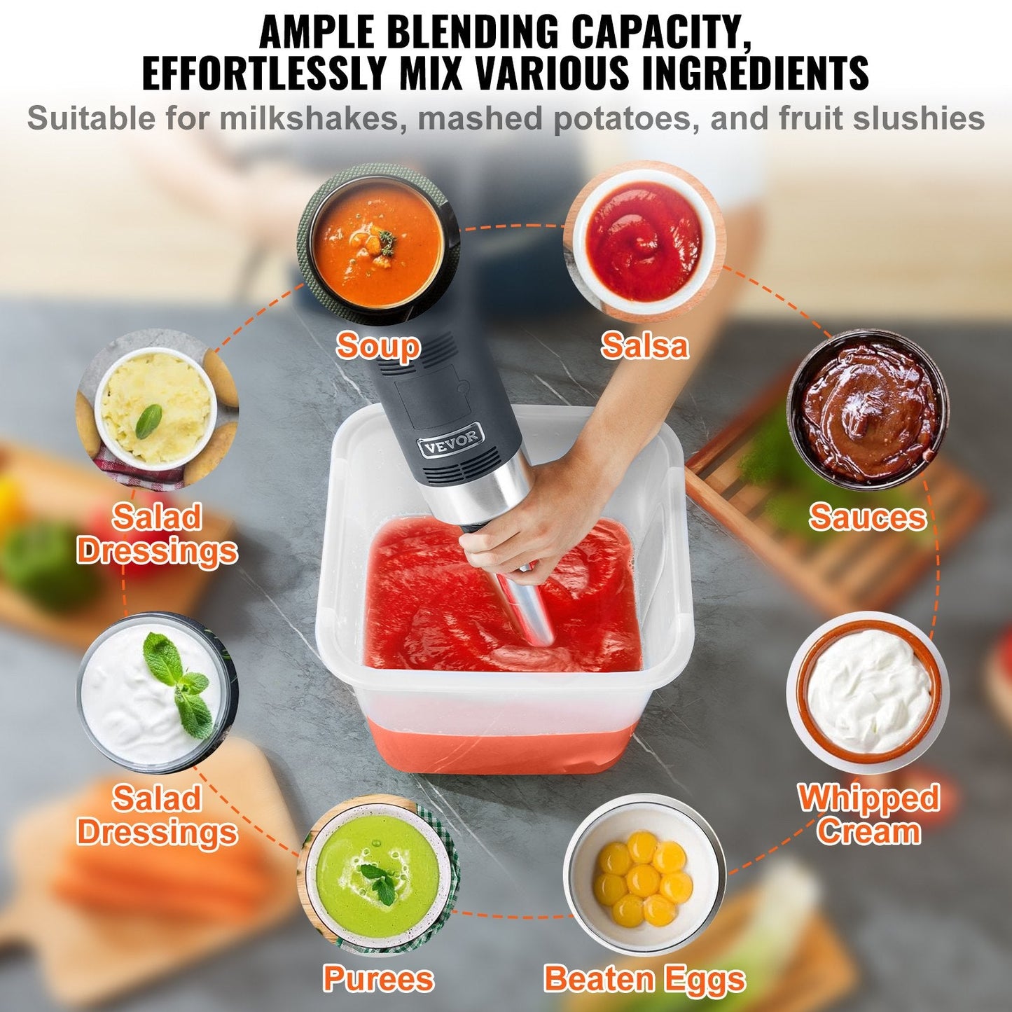 Commercial Immersion Blender, 500 Watt Heavy Duty Hand Mixer, Variable Speed Kitchen Stick Mixer With 304 Stainless Steel Blade, Multi-Purpose Portable Mixer For Soup, Smoothie, Puree, Baby Food