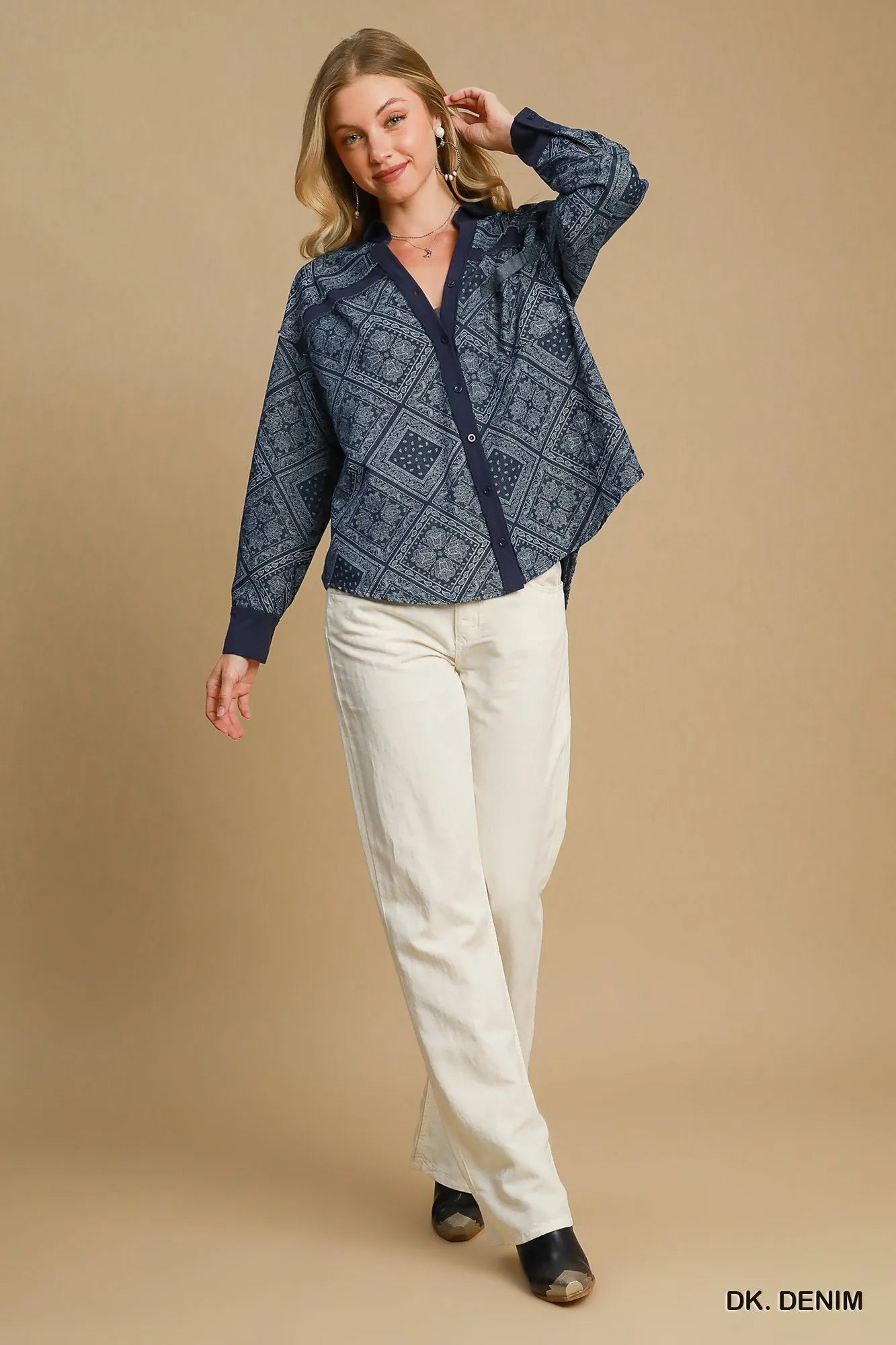 Umgee Paisley Print Denim Shirt Jacket