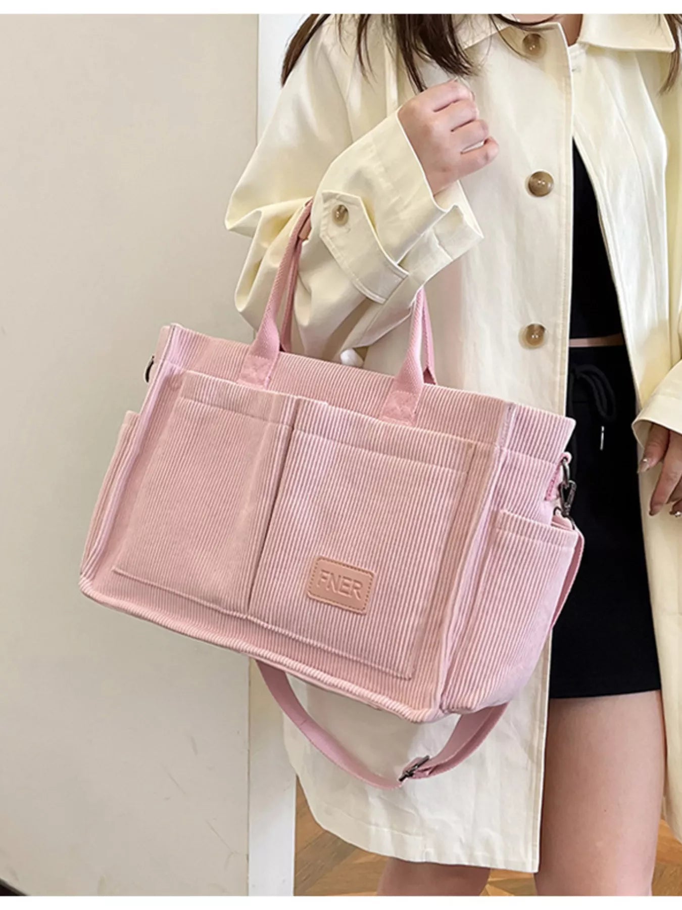 Corduroy Multi-Pocket Tote Bag