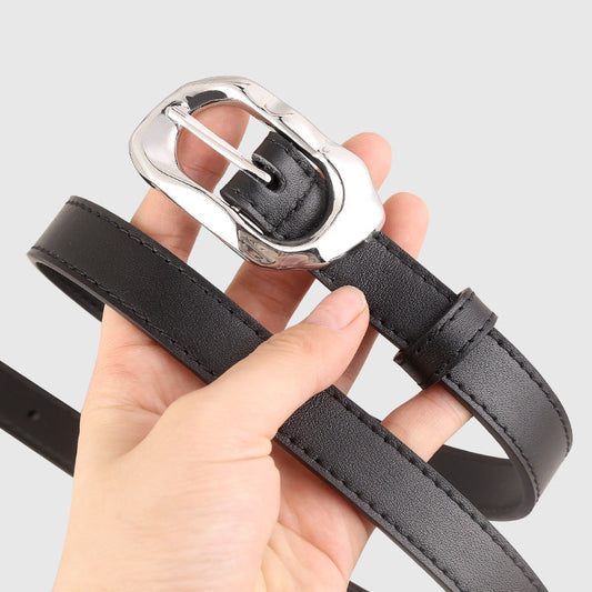 Leather Belt with Silver Buckle