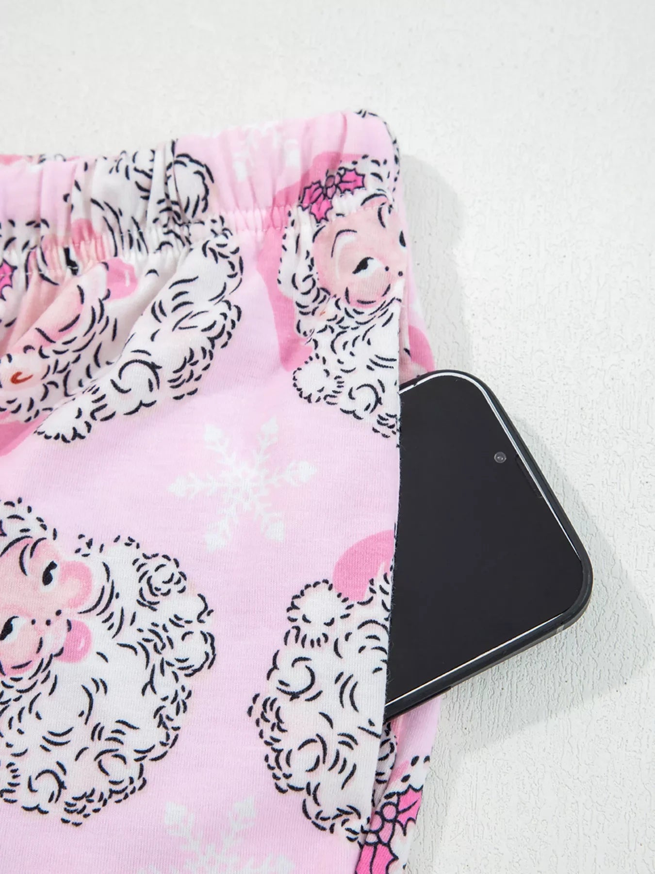 Santa Claus Print V Neck Tee Drawstring Pants 2pcs Lounge Set