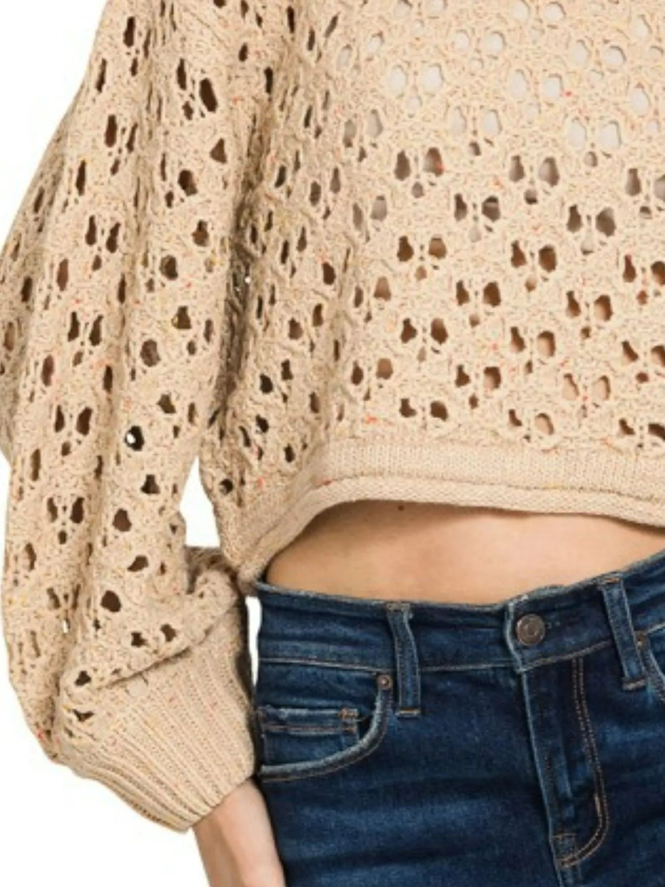 Zenana Oversized Cropped Crochet Knit Sweater