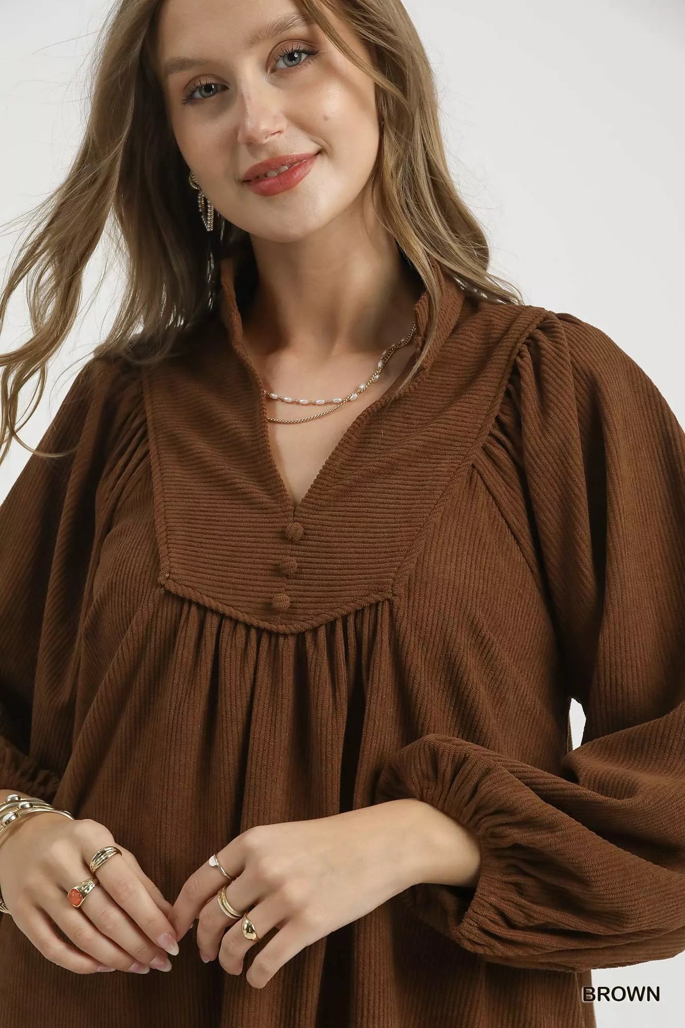 Umgee Corduroy Tiered Babydoll Dress