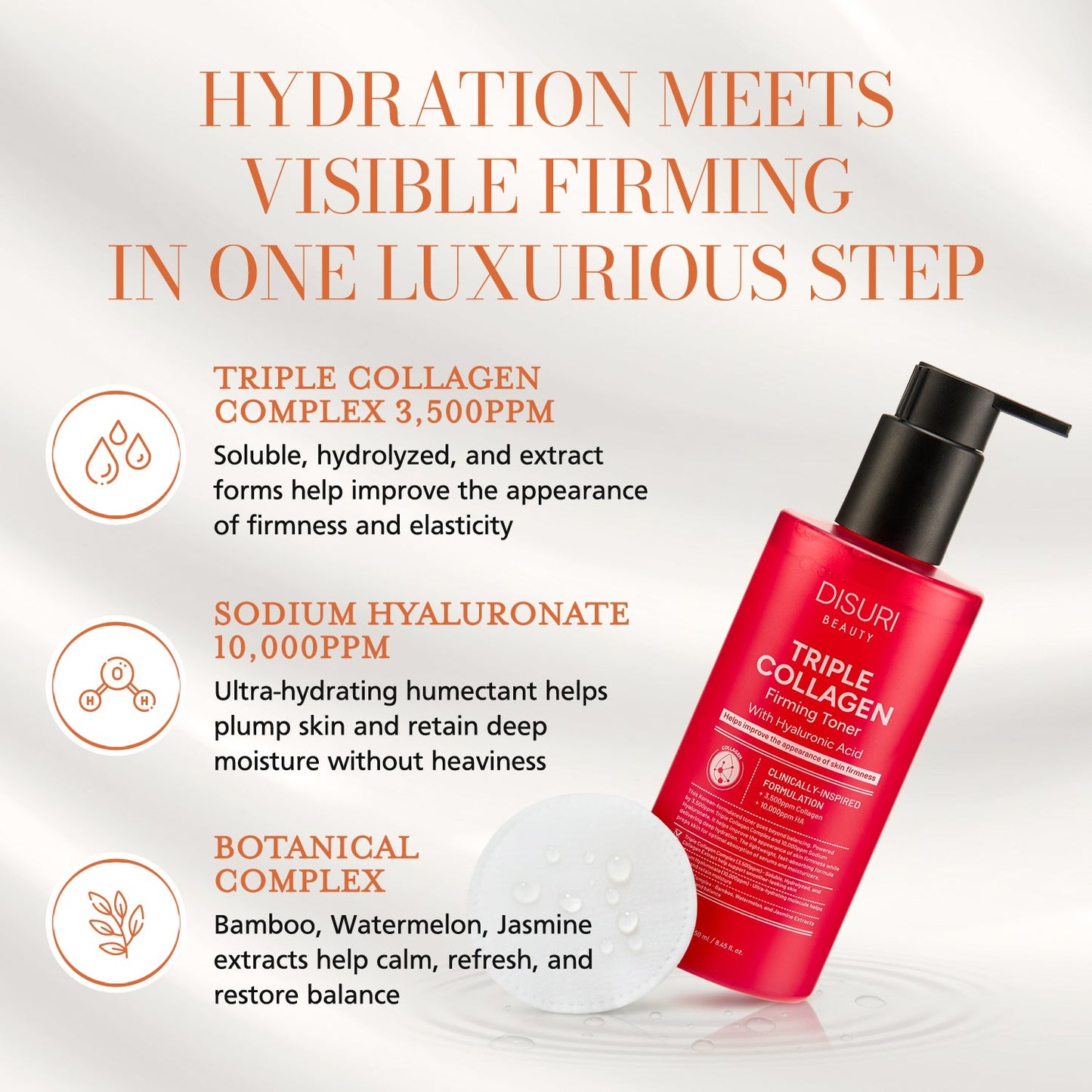 DISURI Triple Collagen Firming Toner – Hydrating & Firming Toner with 3,500ppm Collagen (8.45 oz)