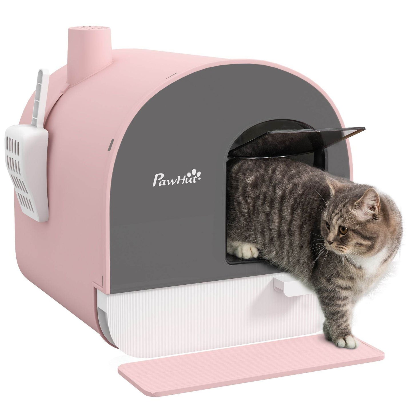 Pink Covered Cat Litter Box with Odor Filter - Complete Privacy Kit with Tray, Scoop & Mat | Compact Hooded Litter House