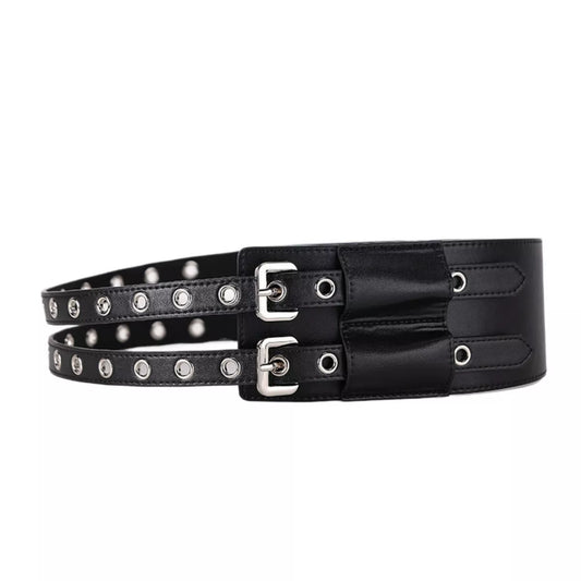 Double Row Grommet Wide Waist Belt