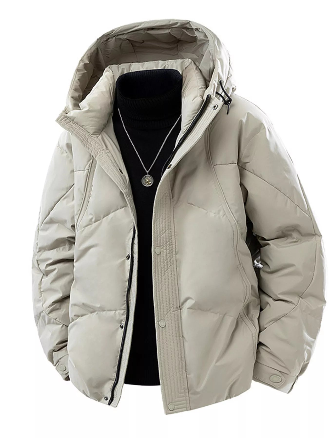 Men's Plus Size Snap Down Hooded Puffer Jacket