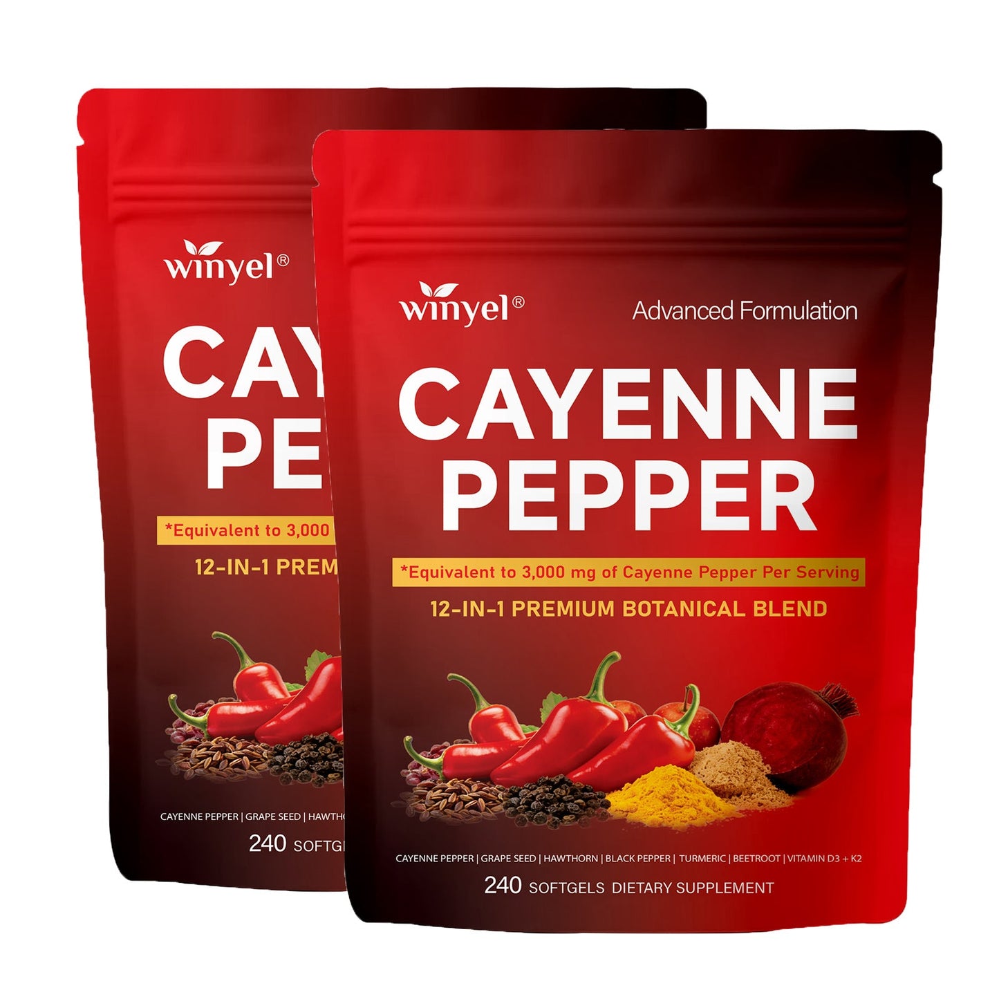 Chili Pepper Softgel Supplement To Support Leg Vein, Heart, And Vascular Health. Contains Vitamins C, D3, And K2, As Well As Extracts Of Grape Seed, Hawthorn, Cinnamon, And Beetroot 240 Softgels