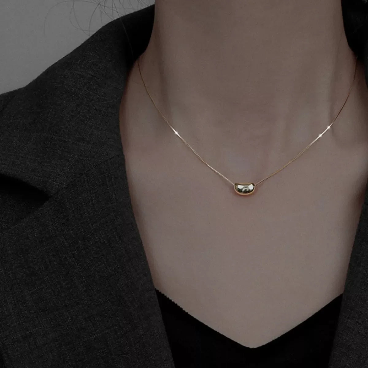 925 Sterling Silver Bean Pendant Necklace