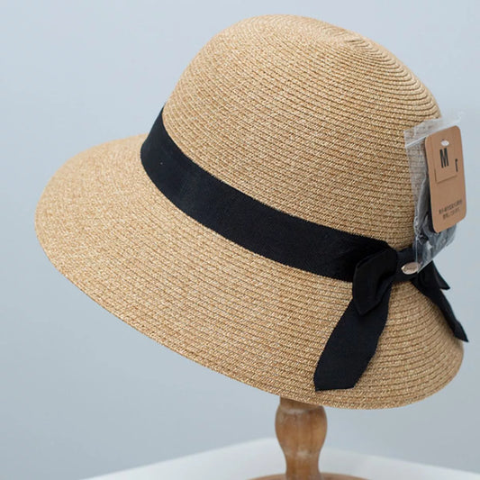 Straw Sun Hat with Ribbon Accent