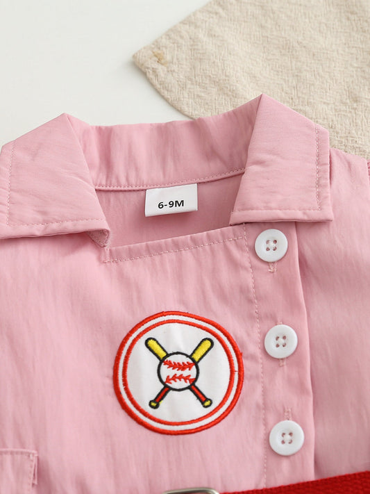 Children's Baseball Embroidered Short Sleeve Dress