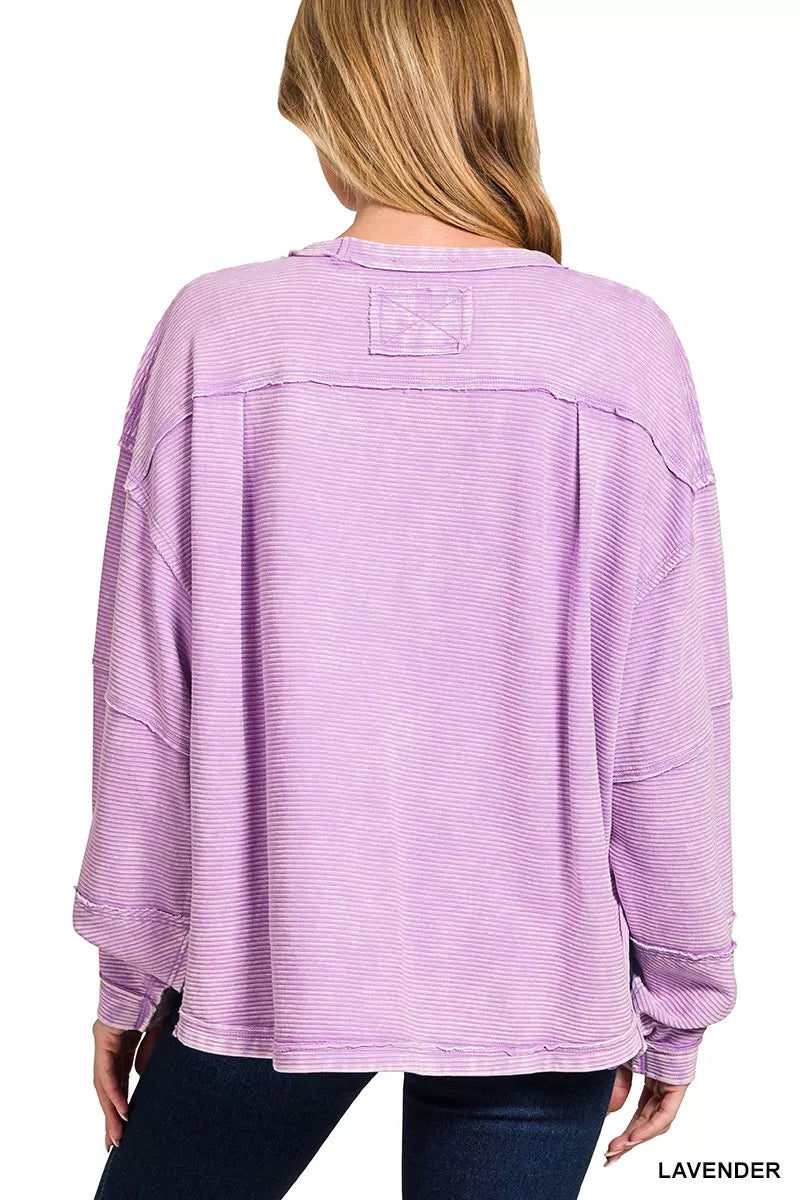 Zenana Acid Washed Exposed-Seam Sweatshirt