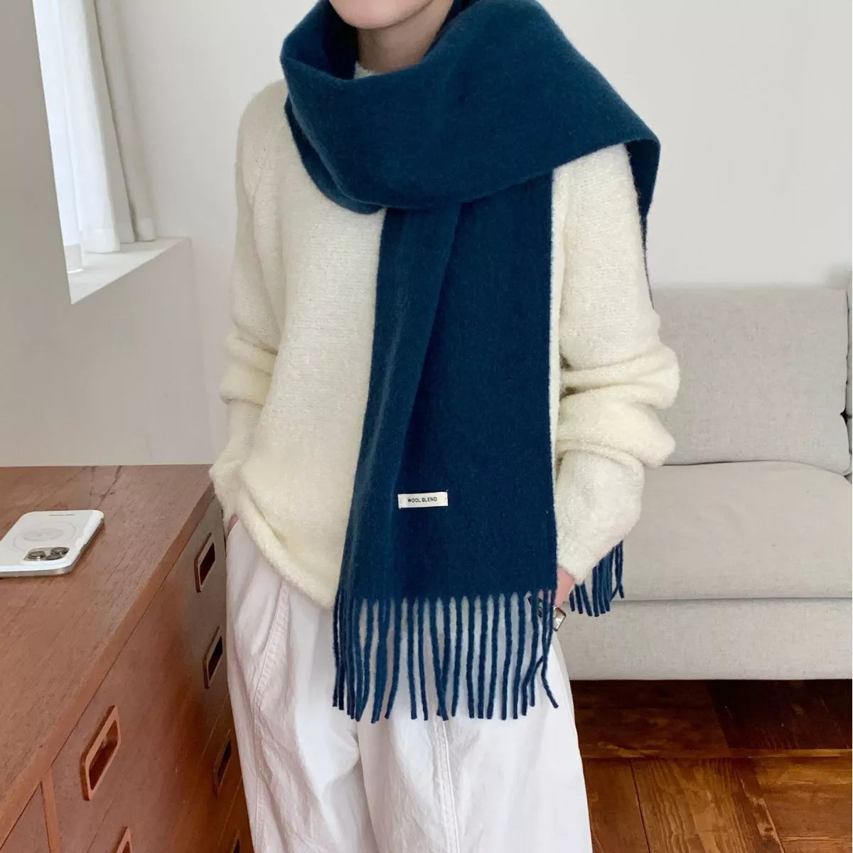Fringe Winter Wool Blend Scarf