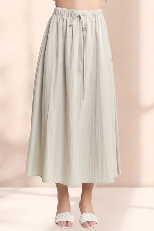 ADORA Drawstring Waist Crinkle Maxi Skirt