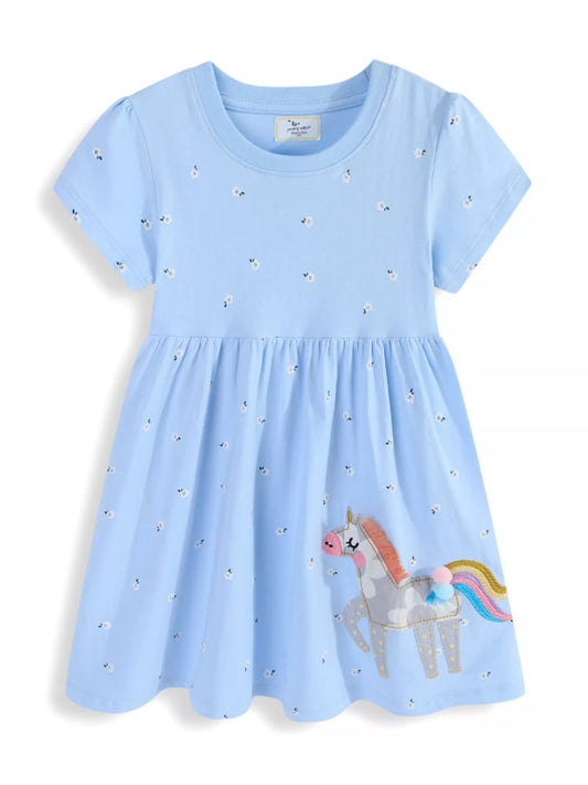 Children's Floral Unicorn Round Neck Dress