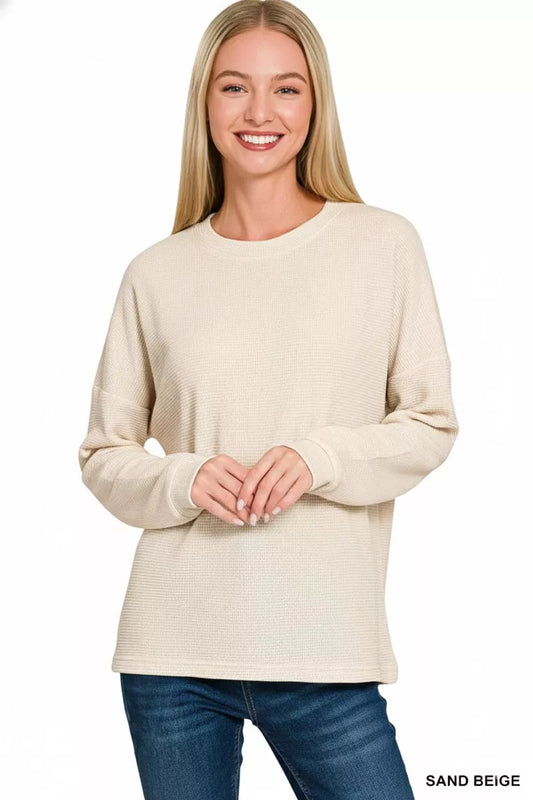Zenana Double Knit Round Neck Long Sleeve Top