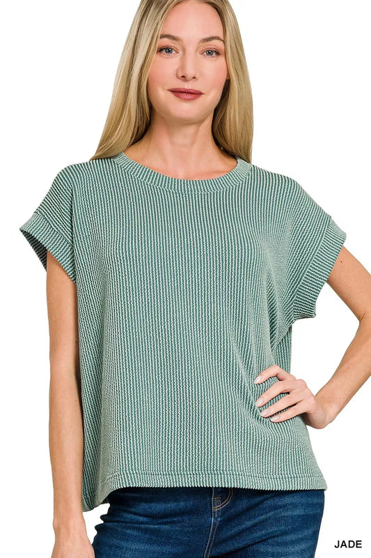 Zenana Raised Rib Cap Sleeve Top & Shorts Set