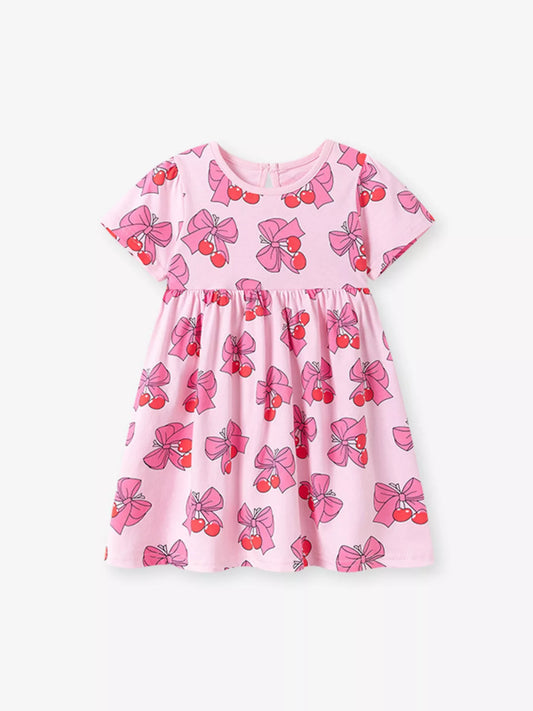 Children's Cherry Bowknot Print Ruffle Hem Dress
