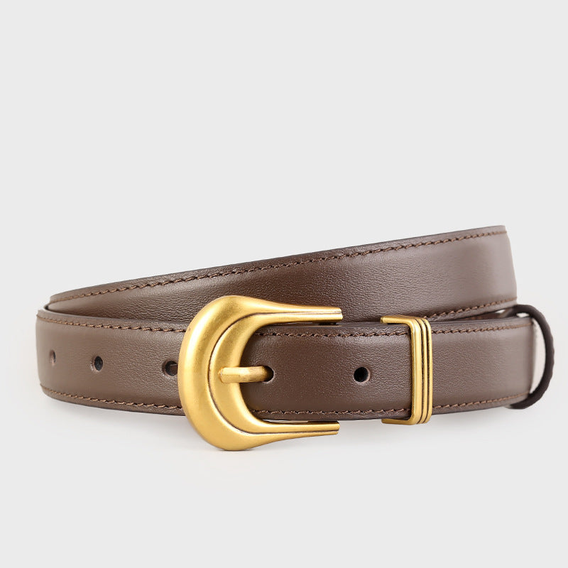 Classic Leather Belt with Golden Buckle