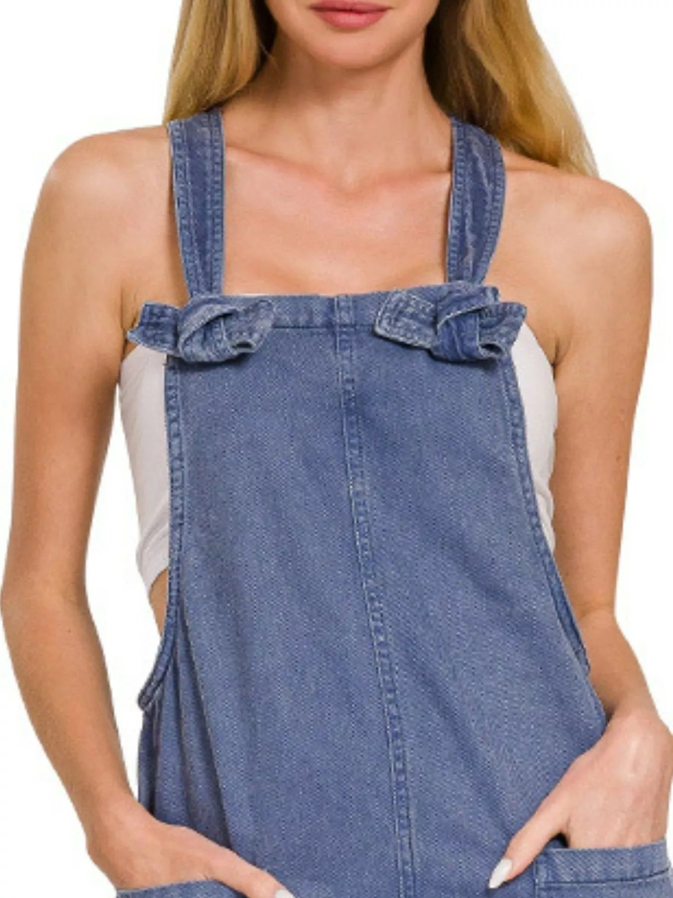 Zenana Washed Knot Strap Pockets Jumpsuit