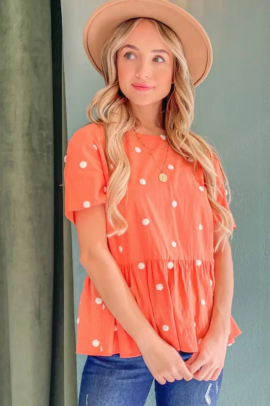 And The Why Pom Pom Polka Dots Short Sleeve Top