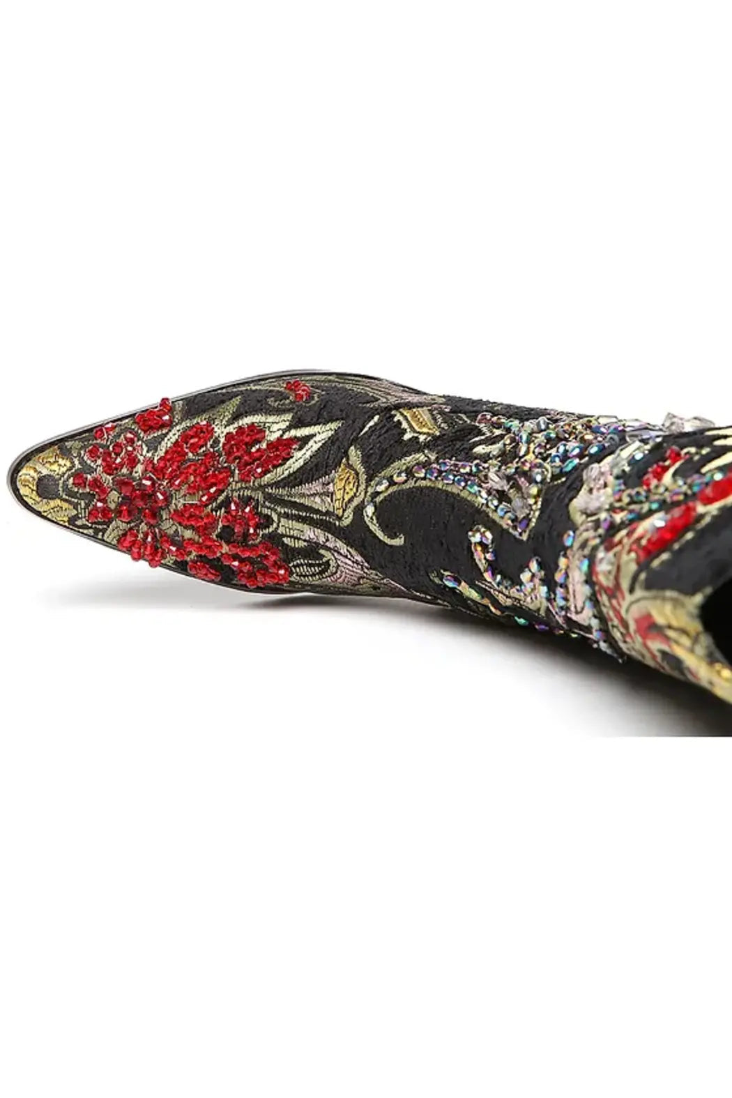 Tapestry Styled Boots With Embroidered Crystal