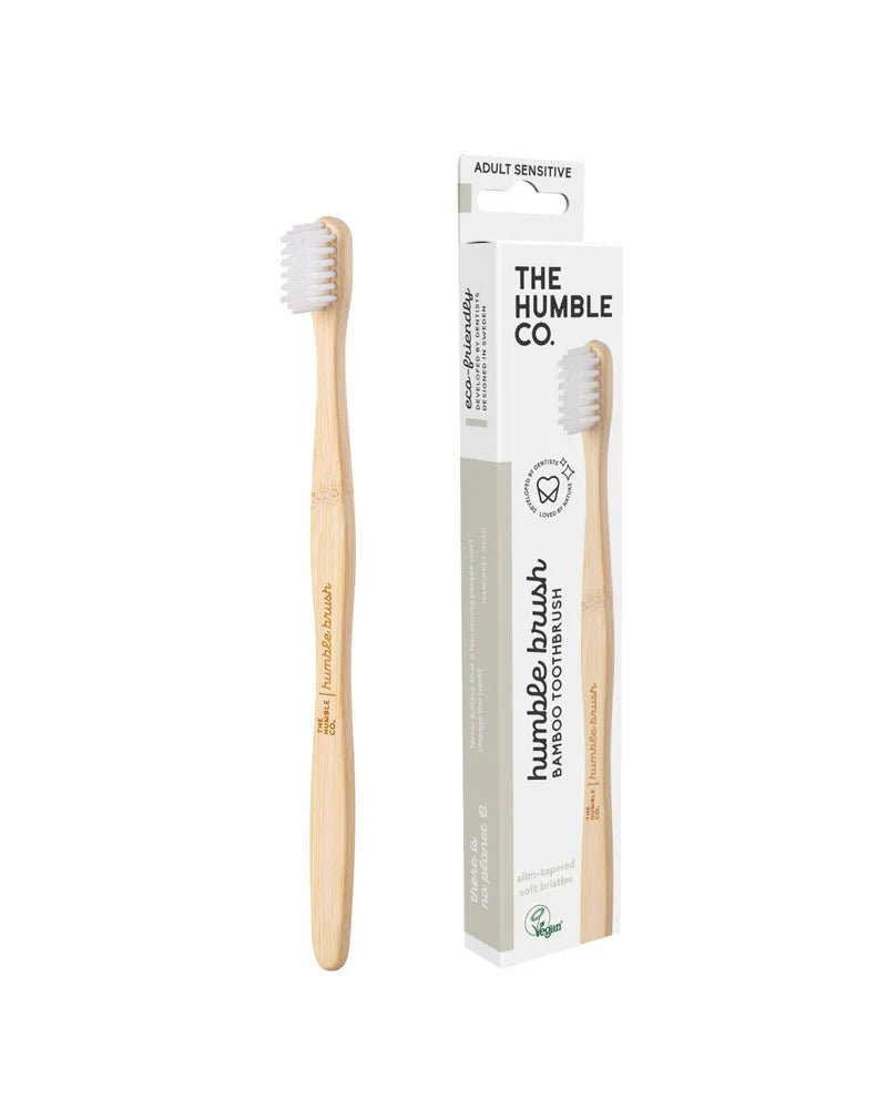 The Humble Co. - Sensitive Adult Toothbrush, White/Bamboo (Case of 6) - Gentle Oral Care