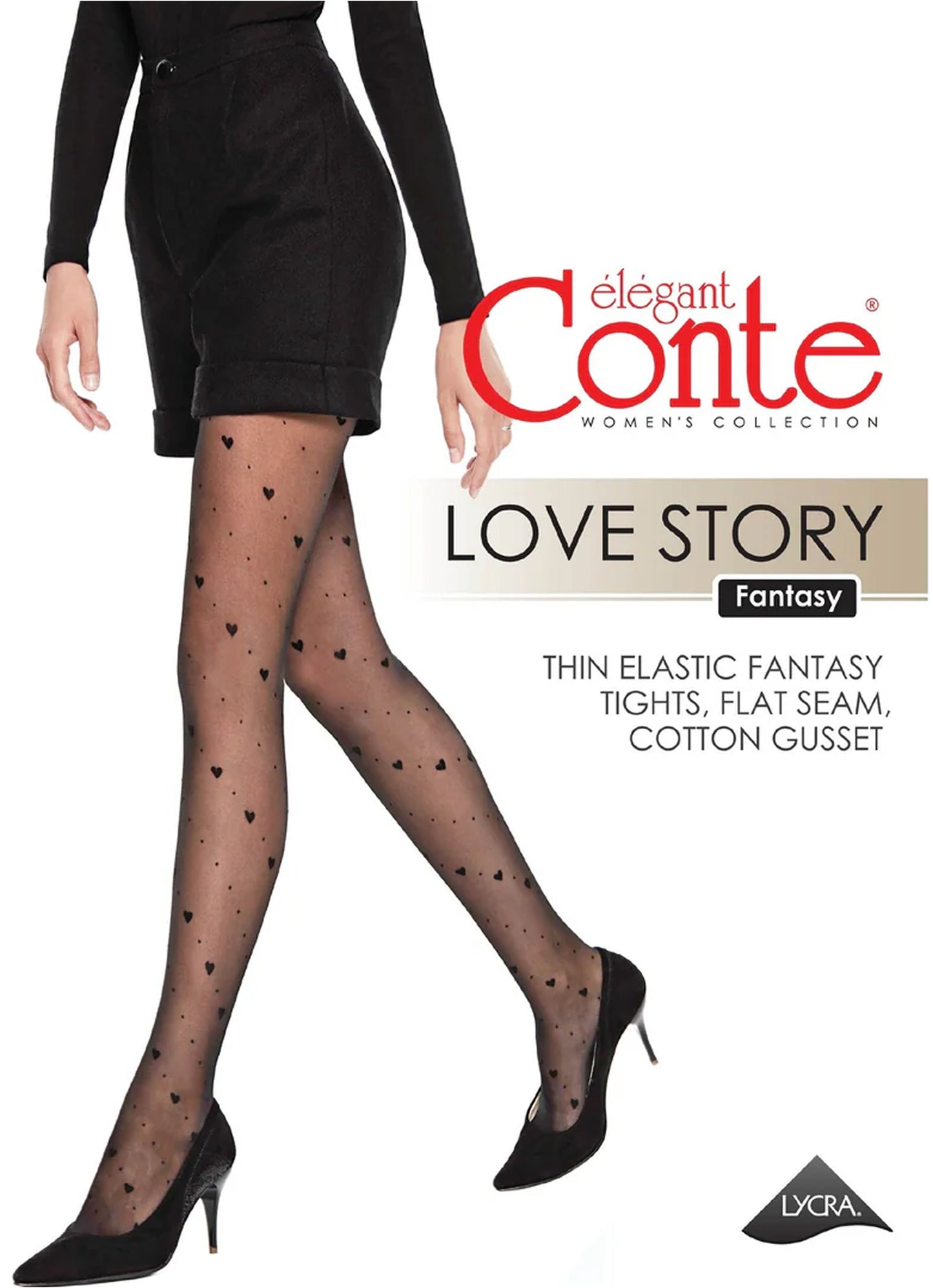 Fantasy Tights Conte Love Story - Diagonal Hearts and Dots