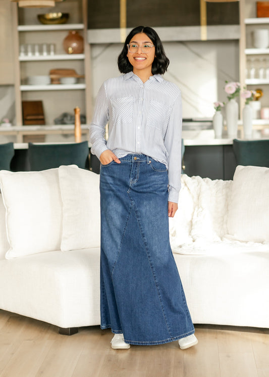 Jennifer A-Line Long Denim Skirt