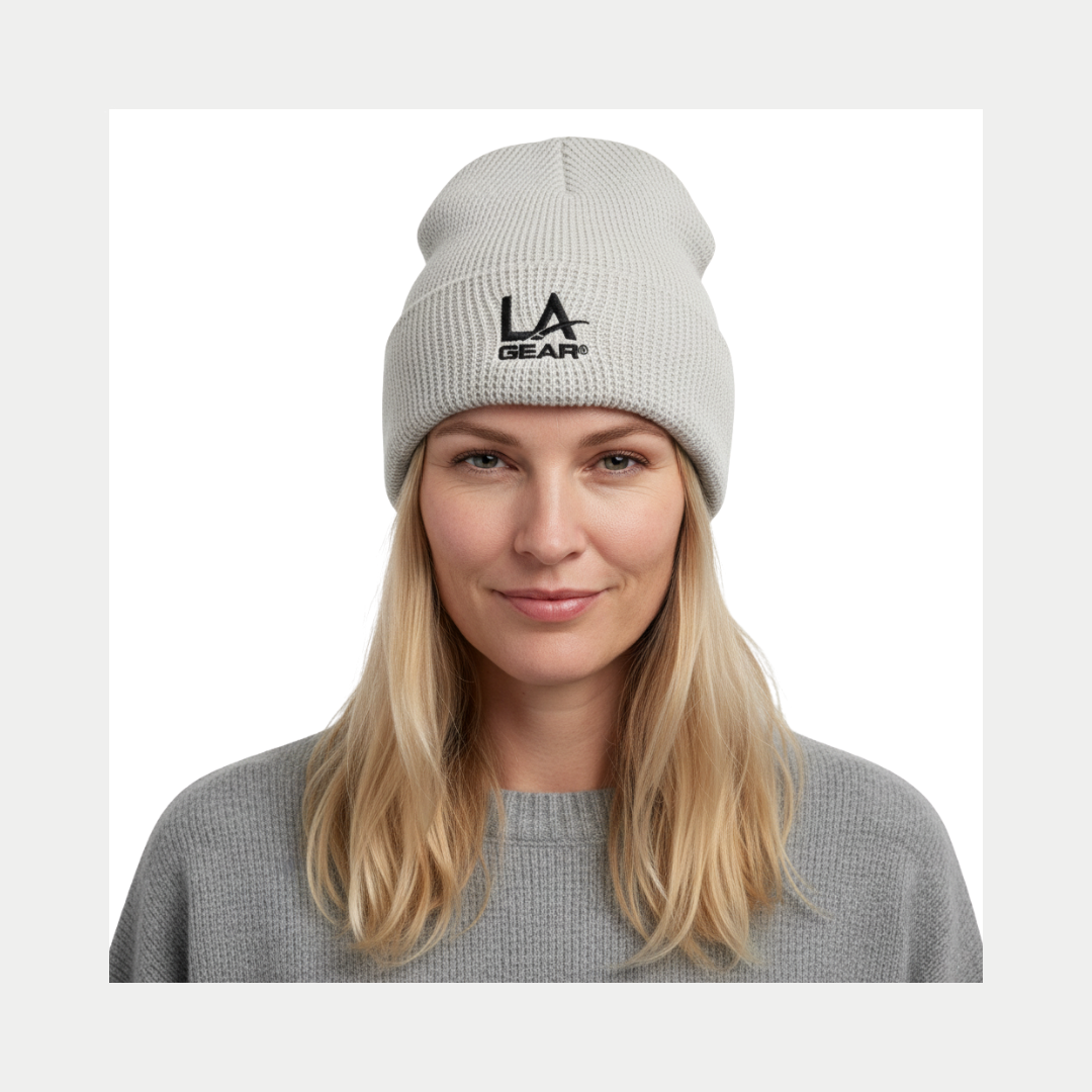 LA Gear Cuffed Waffle Embroidered Beanie | Off-White