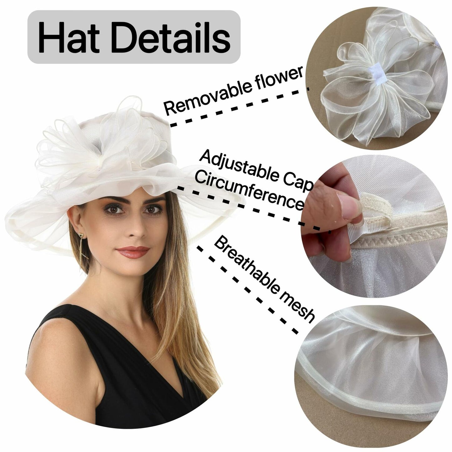 SAFERIN Women's Organza Church Bridal Wedding Hat Beige Bowknot TZ-3