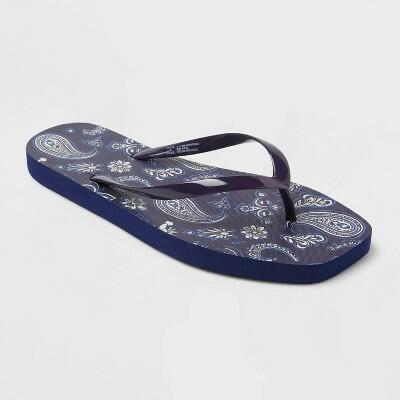 Shade & Shore Women's Palmer Bandana Square Toe Flip Flops Dark Blue Size 8