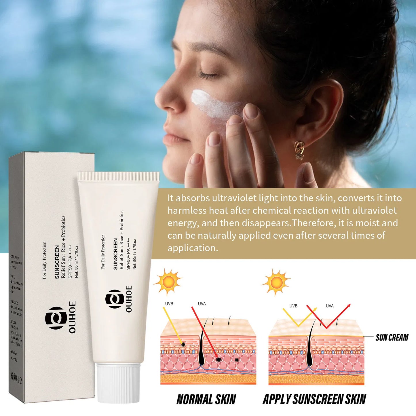 OUHOE Rice + Probiotics Sunscreen SPF 50