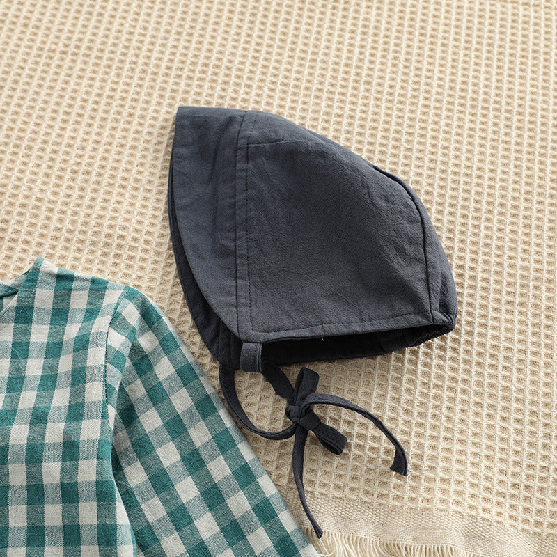 Baby Plaid Graphic Tops And Solid Shorts With Hat One Pieces Sets