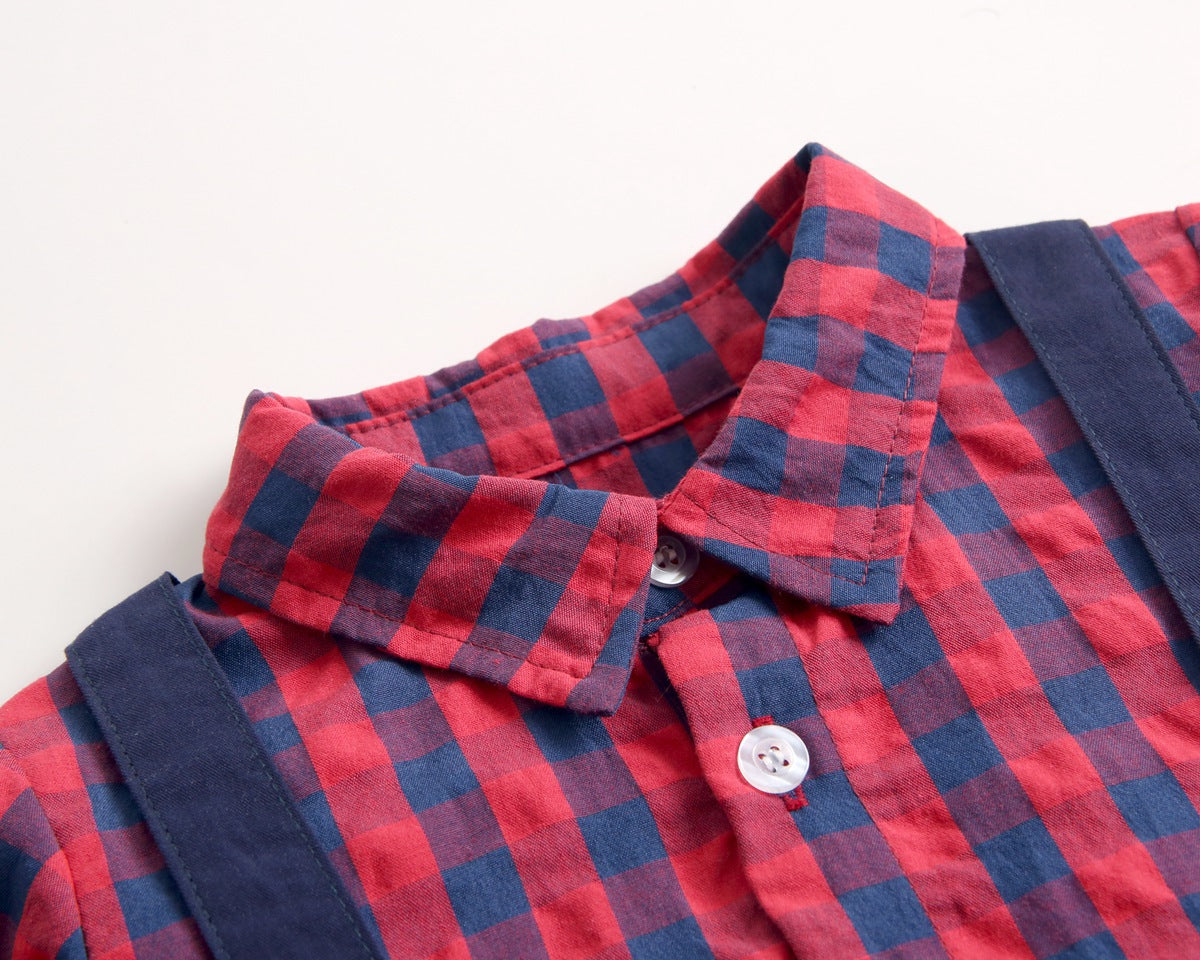Baby Boy Plaid Pattern False One Pieces Design Lapel Bodysuit Onesies