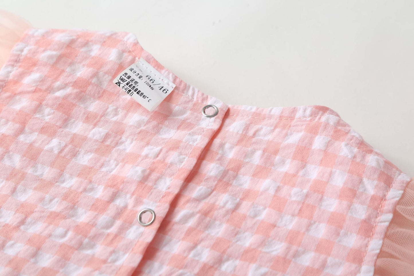 Baby Girl Plaid Graphic Strawberry Embroidery Mesh Overlay Floral Neck Dress