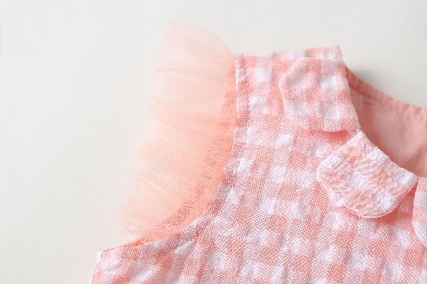 Baby Girl Plaid Graphic Strawberry Embroidery Mesh Overlay Floral Neck Dress