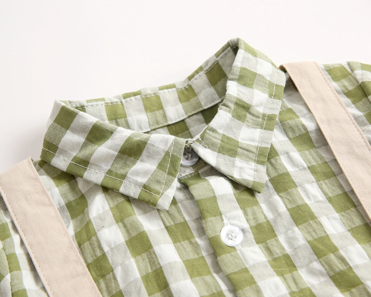 Baby Boy Plaid Pattern False One Pieces Design Lapel Bodysuit Onesies