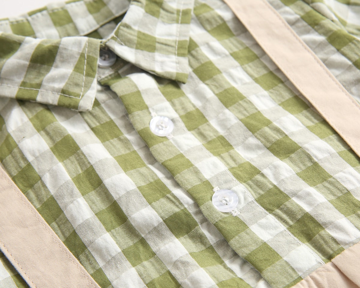 Baby Boy Plaid Pattern False One Pieces Design Lapel Bodysuit Onesies