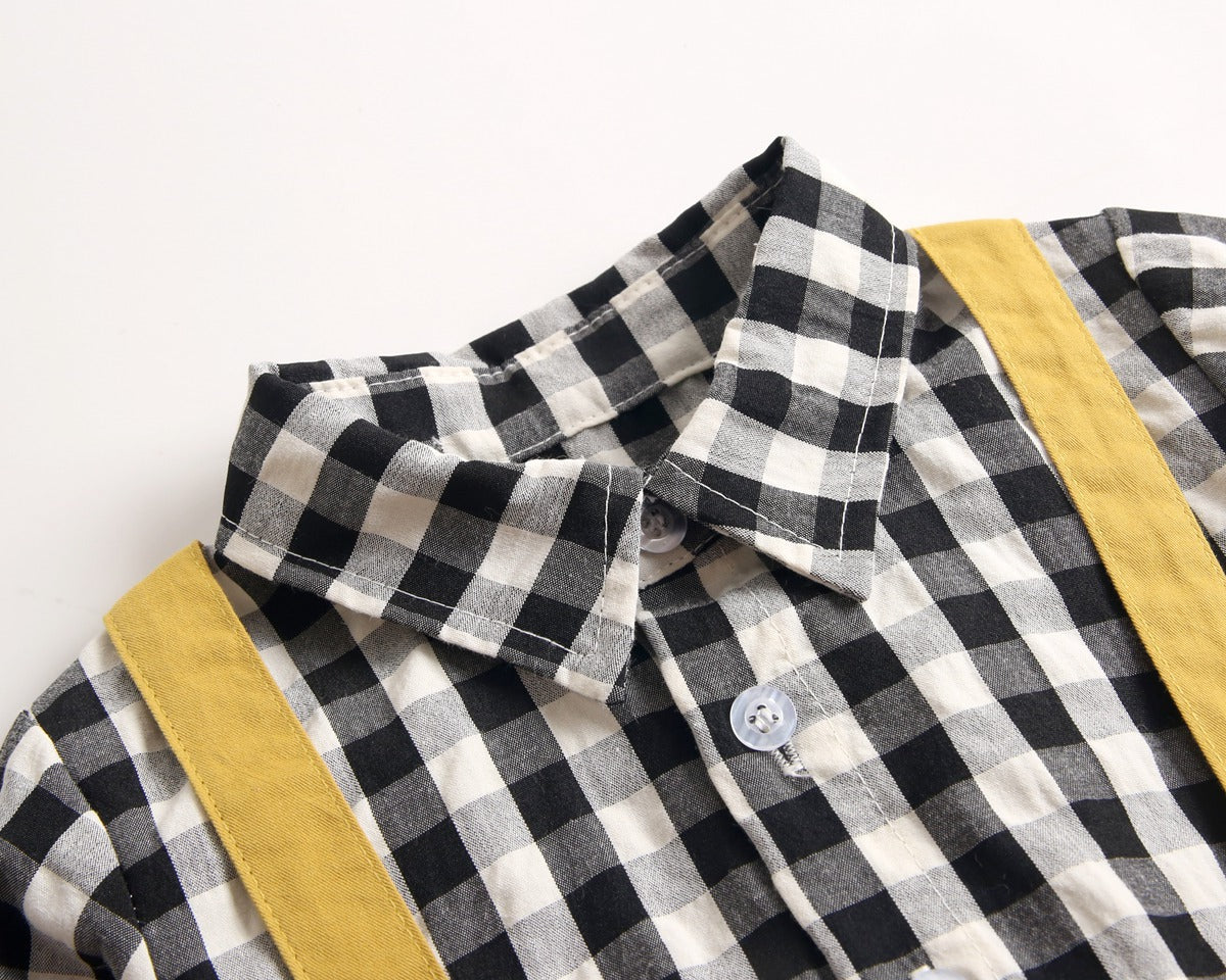 Baby Boy Plaid Pattern False One Pieces Design Lapel Bodysuit Onesies