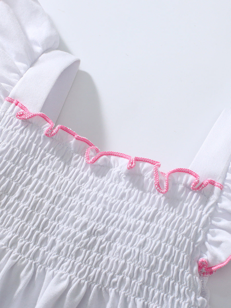 Girls Animals Cartoon Pattern Dress And Pink Shorts Set