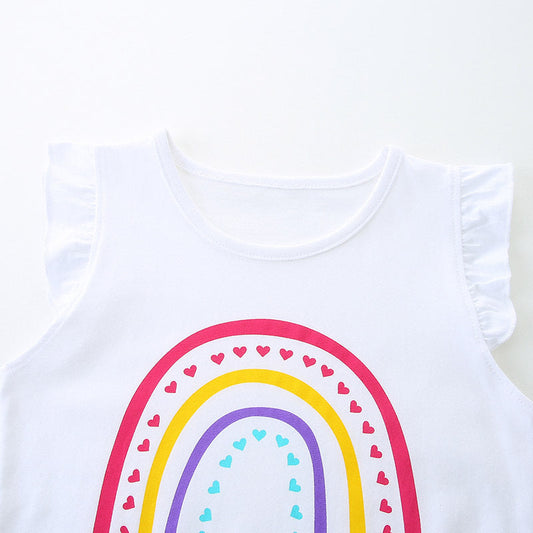 Summer Baby Kids Girls Heart Rainbow Print T-Shirt And Shorts Clothing Set