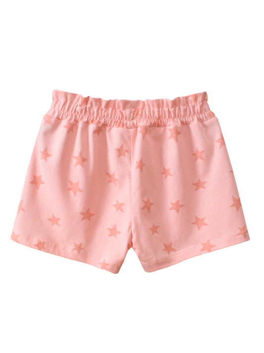 Girls Pink Soft Casual Style Stars Print Shorts