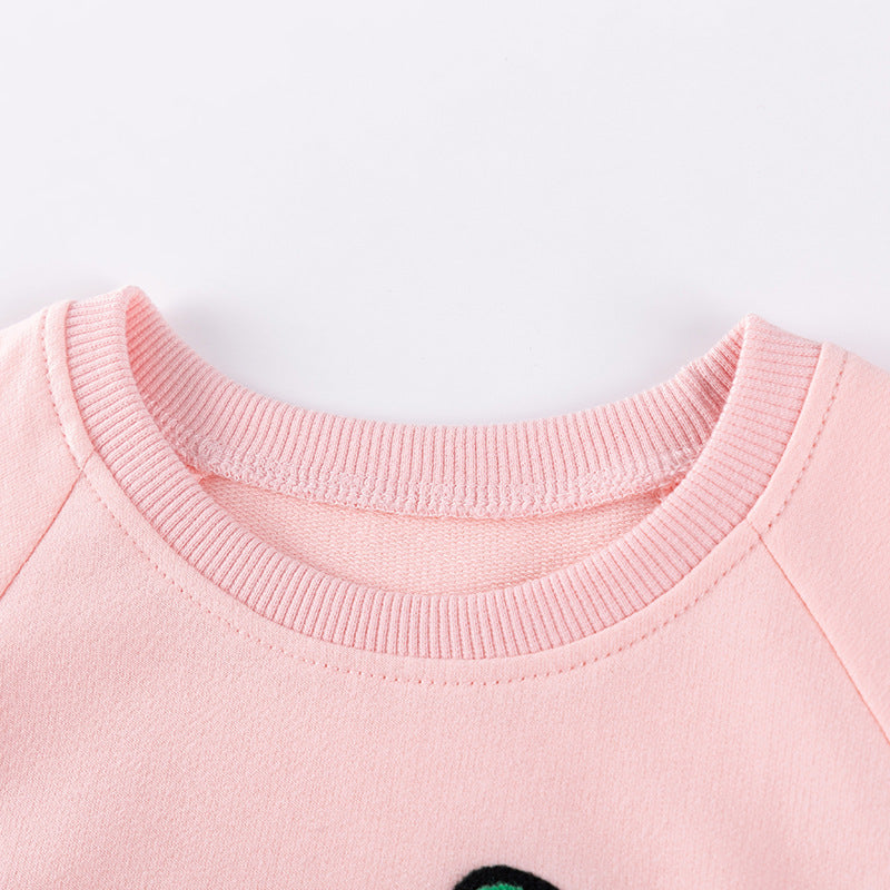 Spring and Autumn Girls Strawberry Pattern Long Sleeves Sweatshirt and Plain Pants Clothing Set