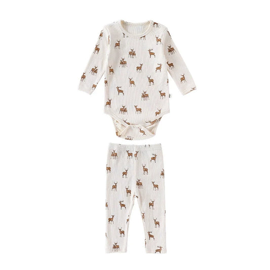 Baby Unisex Long Sleeves Casual Animals Pattern Crew Neck Onesies and Pants  Clothing Sets