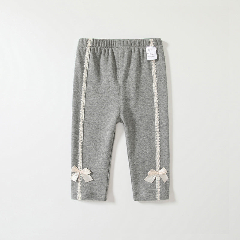 Autumn and Spring Arrival Casual Cute Girls Versatile Butterfly-Bows Attached Pants