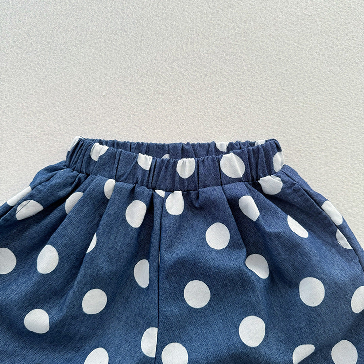 Summer Arrival Casual Unisex Blue Denim Polka Dots Thin Shorts
