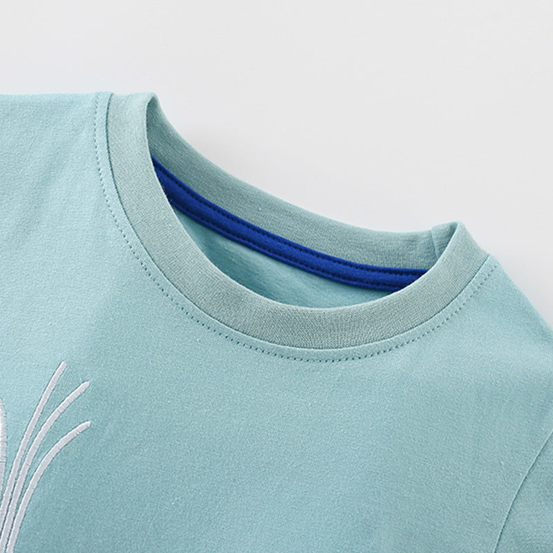 Summer Baby Kids Whales Cartoon Pattern T-shirt and Shorts Clothing Set for Boys