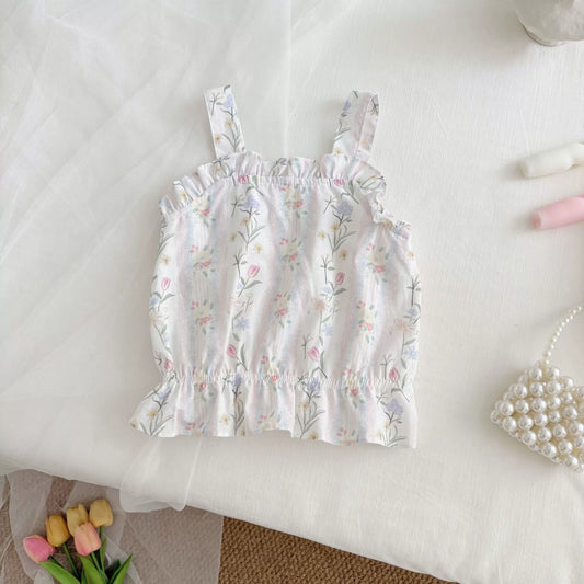 Summer Hot Selling Baby Girls Sleeveless Flowers Pattern Vest and Shorts Clothing Set