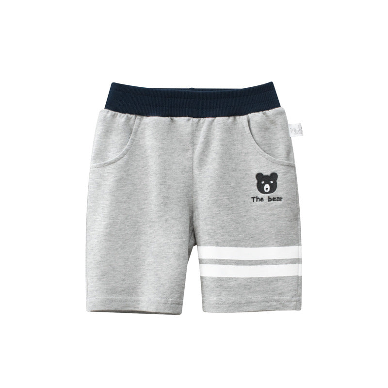 Baby Boy Bear Print Pattern Color Matching Design 2022 Summer New 5-Point Casual Pants
